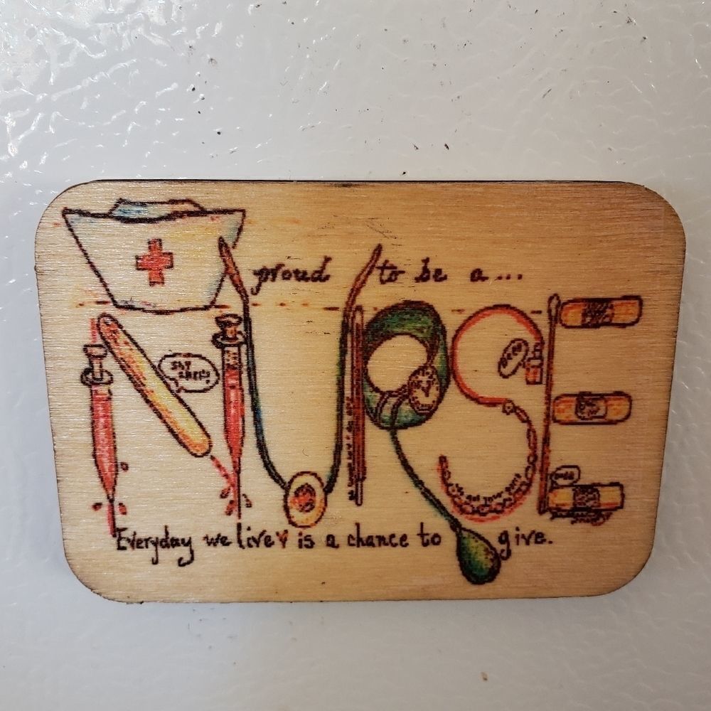 Retro, Wood Refrigerator Magnet / mini wall hanging. Nurse